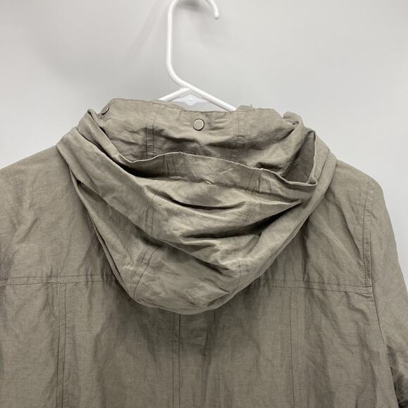 Eileen Fisher nylon metallic A-line hooded jacket light green oversized size S - Picture 4 of 12